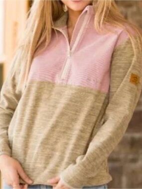 Simply Southern Mixed Media Corduroy Fleece Quarter Zip Pullover Jacket Small